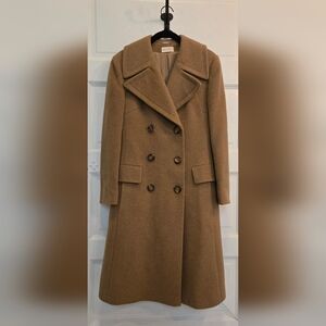 Vintage Lord & Taylor Camel Long Double Breasted Wool Coat Size Small